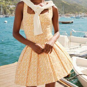 Lulus Sweetest Times Orange Floral Jacquard Lace-up Mini Dress - Size M